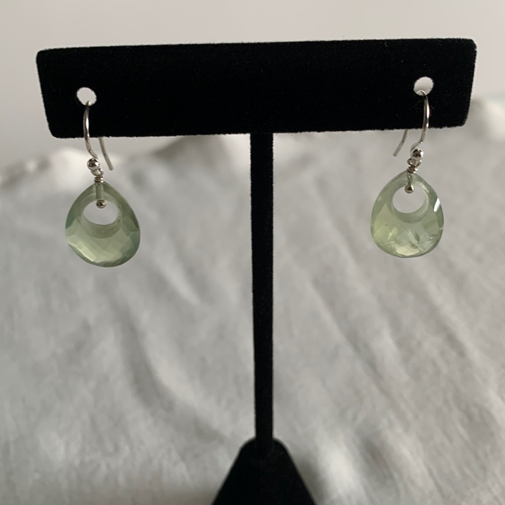 Margo Morrison NY Designer Earrings, Silver with Prehnite semi precious stones.